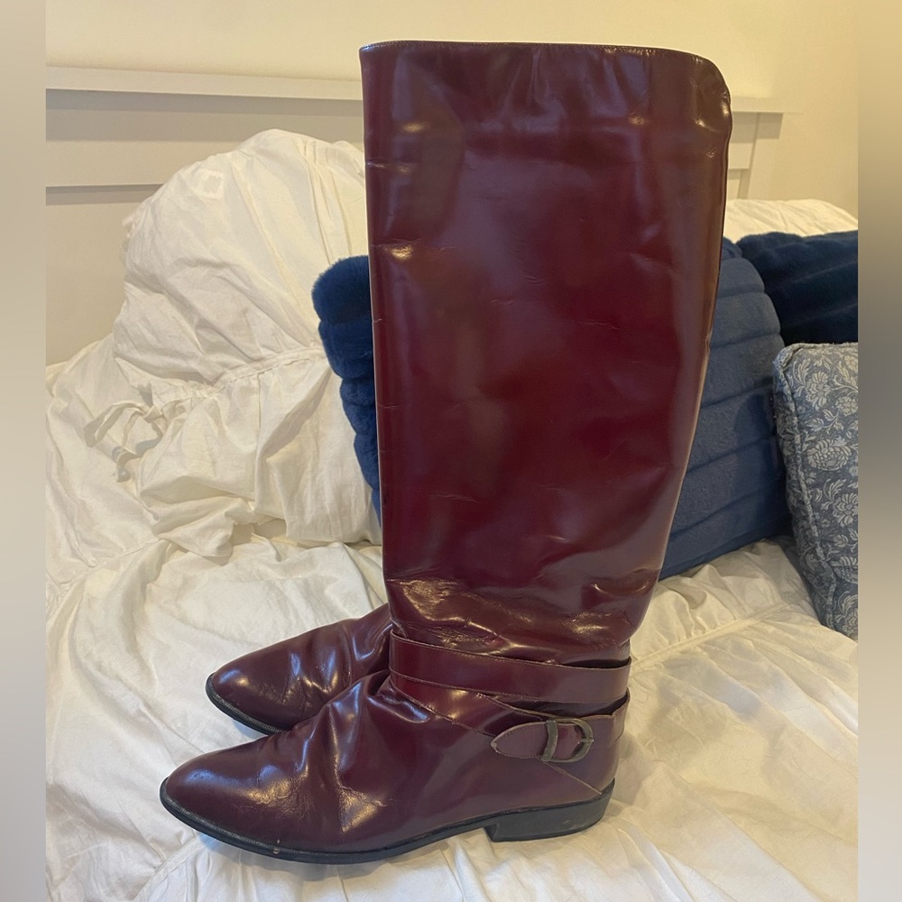 Vintage Charles David Italy Burgundy Leather Riding Boots Women’s 9 Equestrian